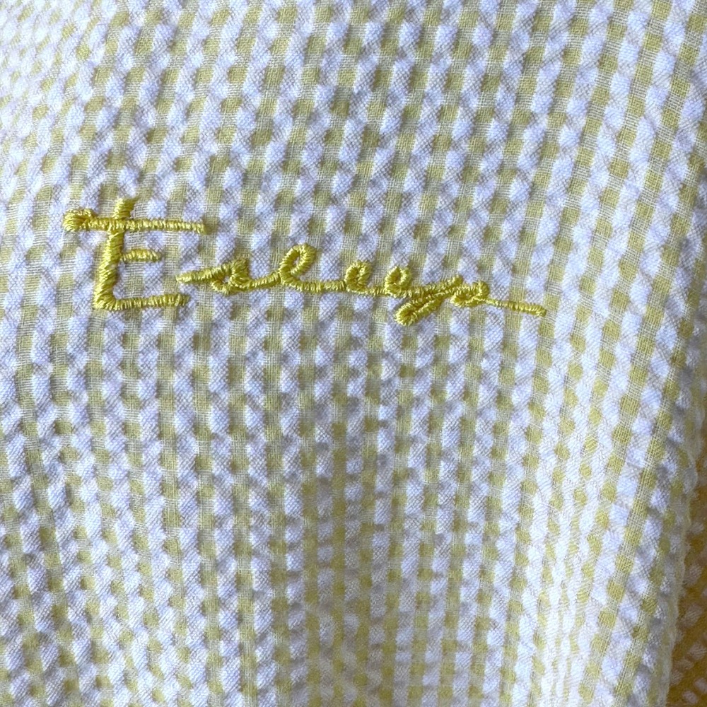 ESLEEP Vintage Seersucker Midi Robe L/XL Yellow White Tie Front Pockets - Picture 5 of 8